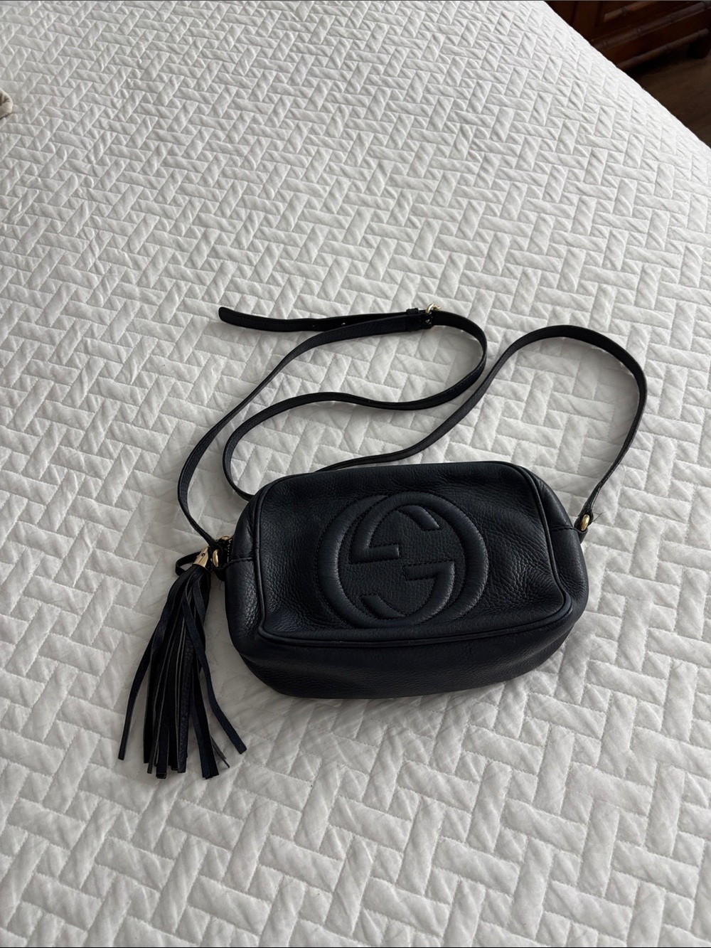 Gucci Navy Leather Crossbody  with Tassel and Interlocking Logo